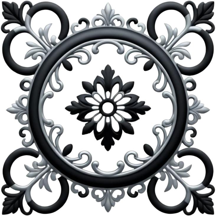 Black and silver filigree design, 3D, extremely detailed design emoji