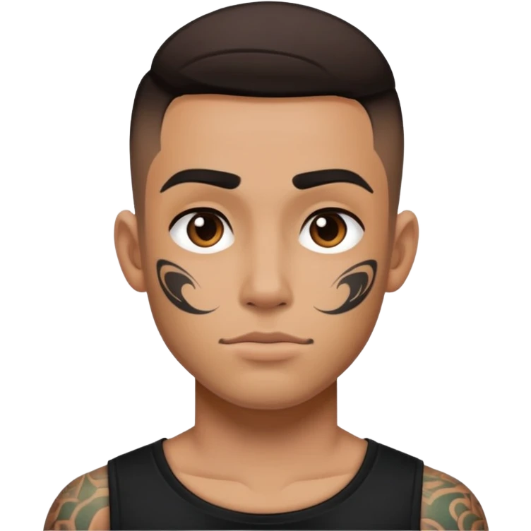 tattoo face, black shirt emoji