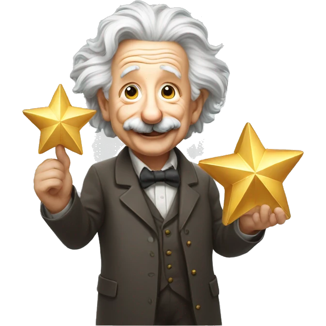 happy albert einstein holding single golden small star in one hand emoji