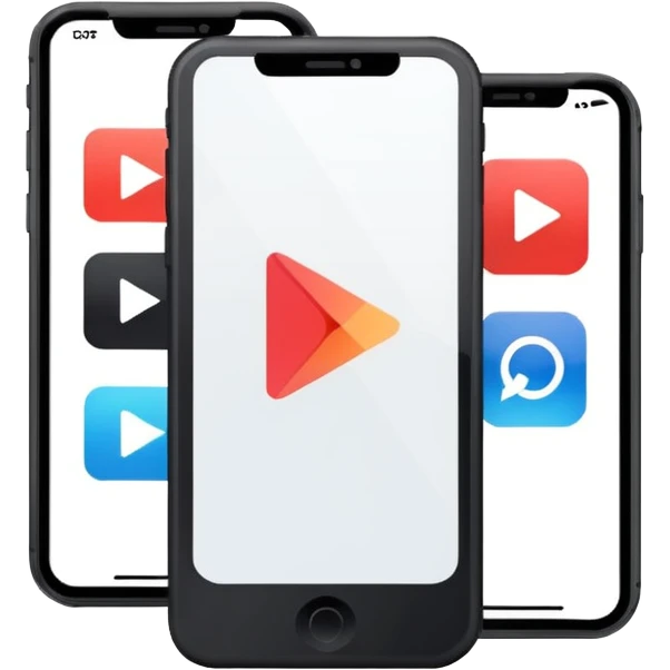Minimalistic flat vector icon, iOS style, thin black contour on white background. Smartphone with play button and short video frames around it. Clean, no text, no shadows emoji