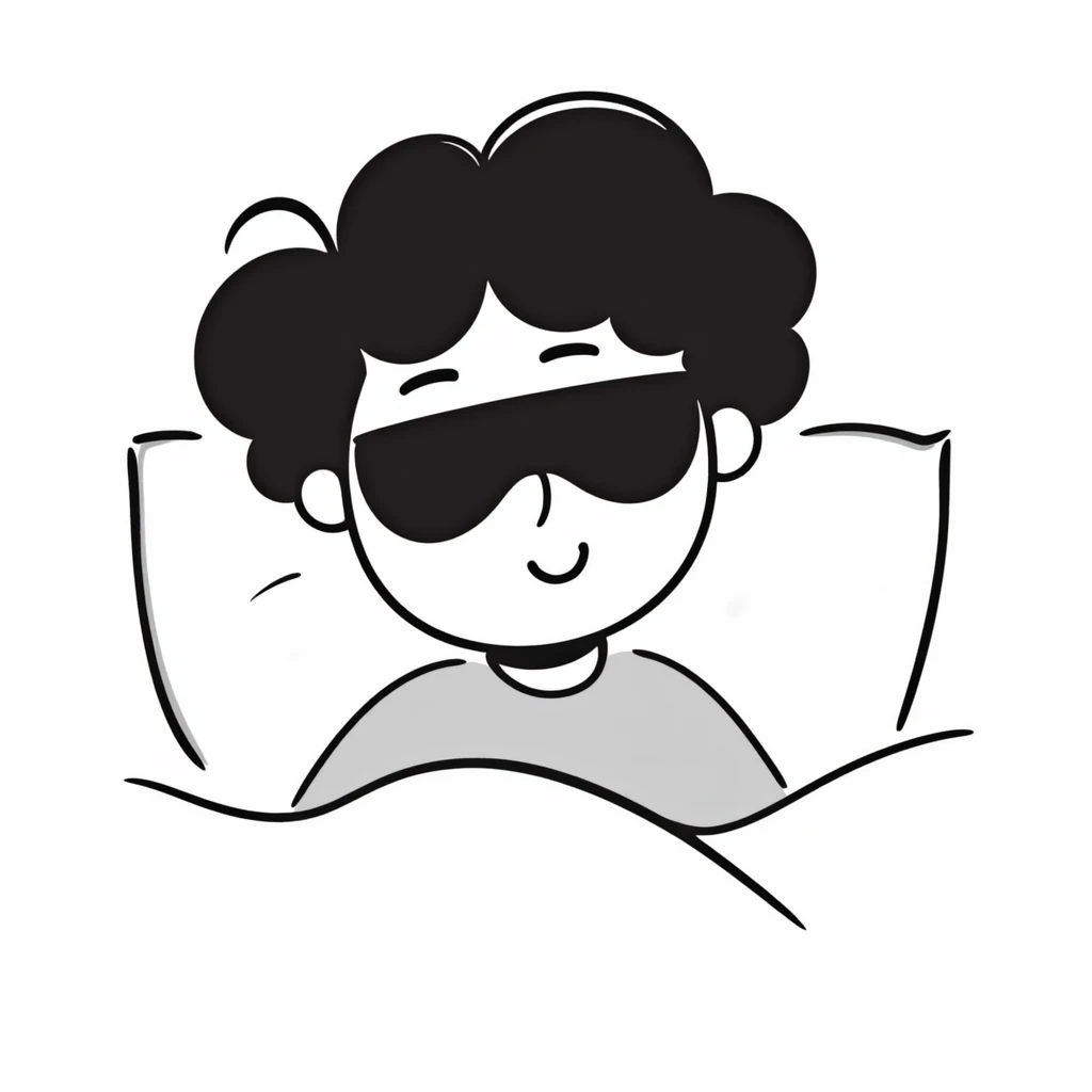 a boy wearing a sleep mask, hand drawn doodle style emoji