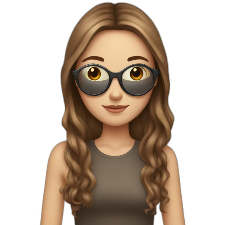 white girl with long brown hair holding sunglasses in hand emoji