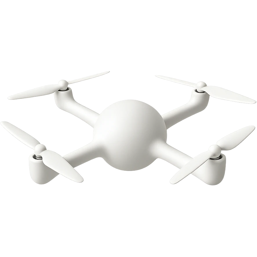 minimalist white drone with a spherical body and arms emerging seamlessly from the ball, no logo emoji