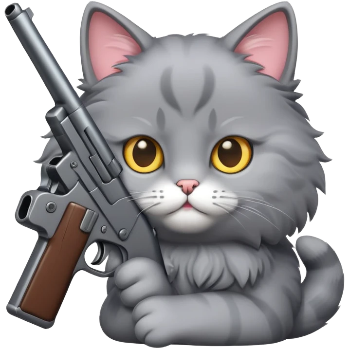 grey cat with a gun emoji
