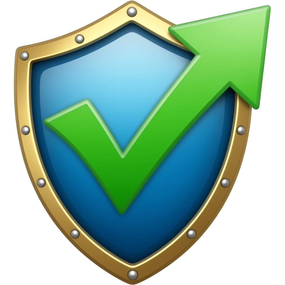 Shield with green + at the top right representing increase shield in the style of google noto color font emoji