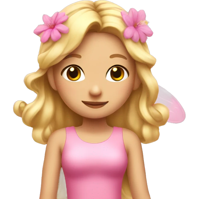 A blonde fairy wearing a pink dress, pink wings and pink flowers in her hair emoji