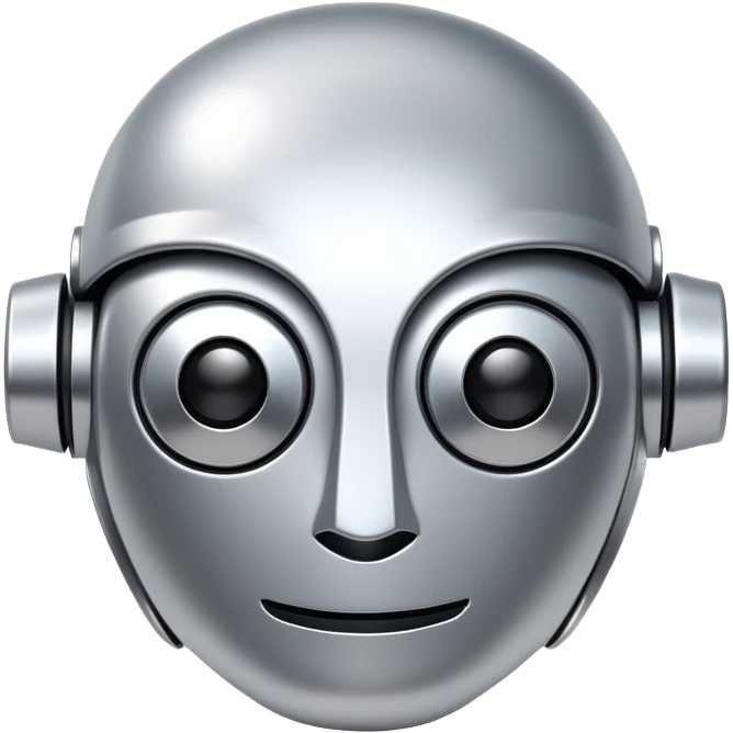 polished minimalistic perfectly round steel robot face, simple clean design emoji