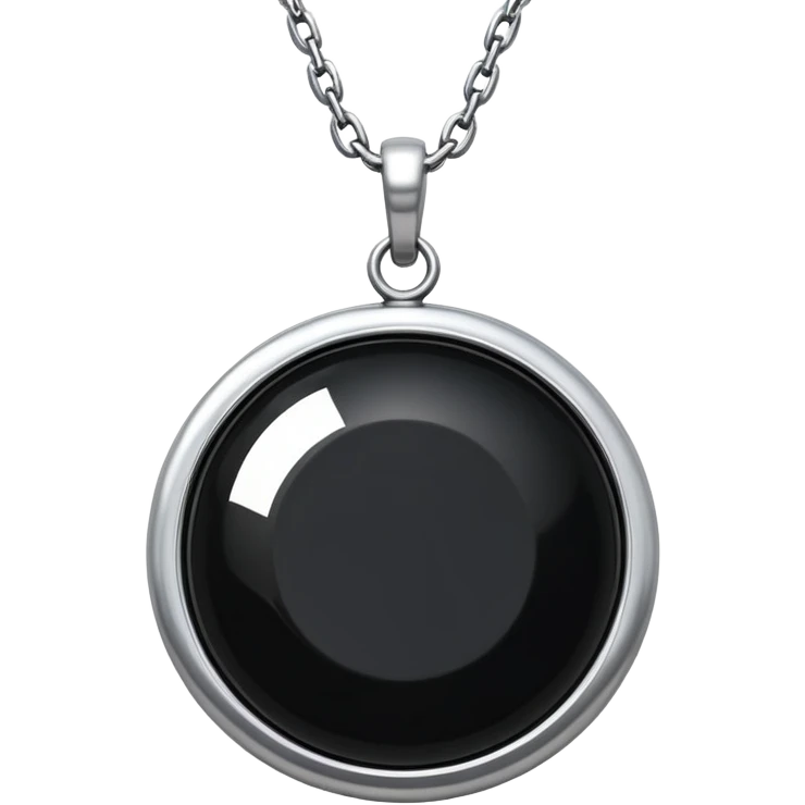 dark onyx talisman, round and polished, cradled by a silver chain, absorbing negativity with unseen grace emoji
