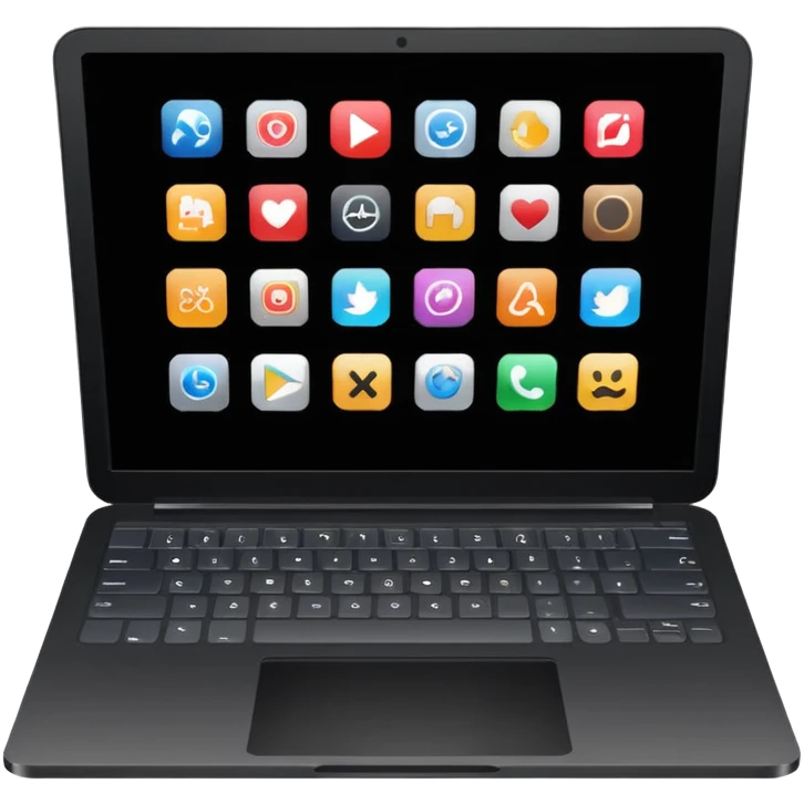A simple black laptop displaying app icons in a 6x4 grid emoji