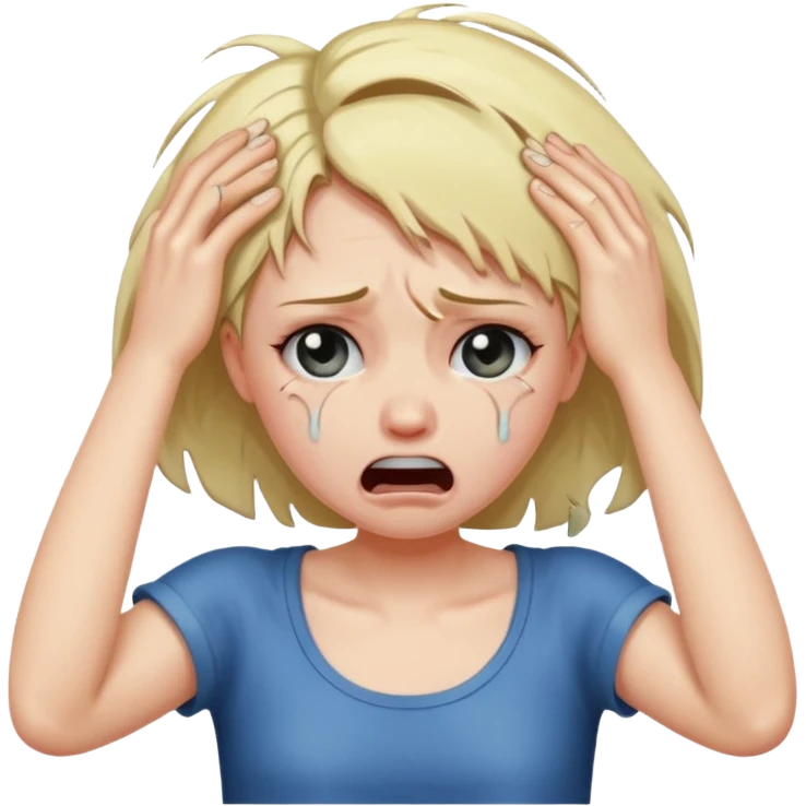 A crying girl that is pulling on so bad and ripping her hair out emoji