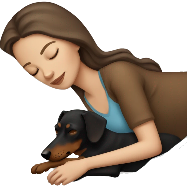 White girl brown hair sleeping with a Doberman pincher  emoji