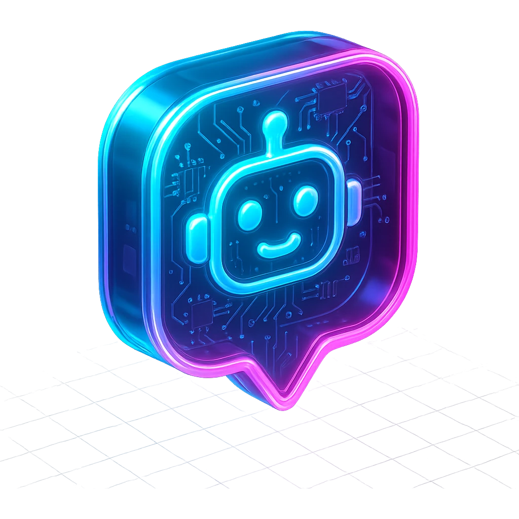 logo for an application, neon blue and pink colors, black background, glowing effect emoji