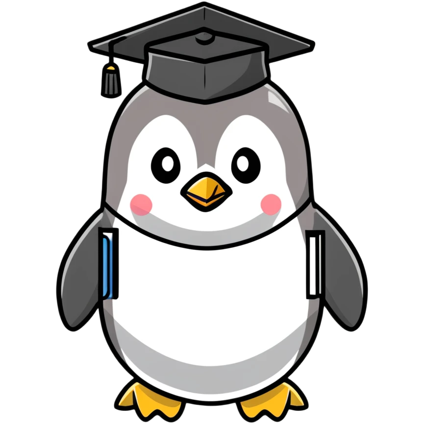 stern penguin school principal with clipboard and academic cap emoji