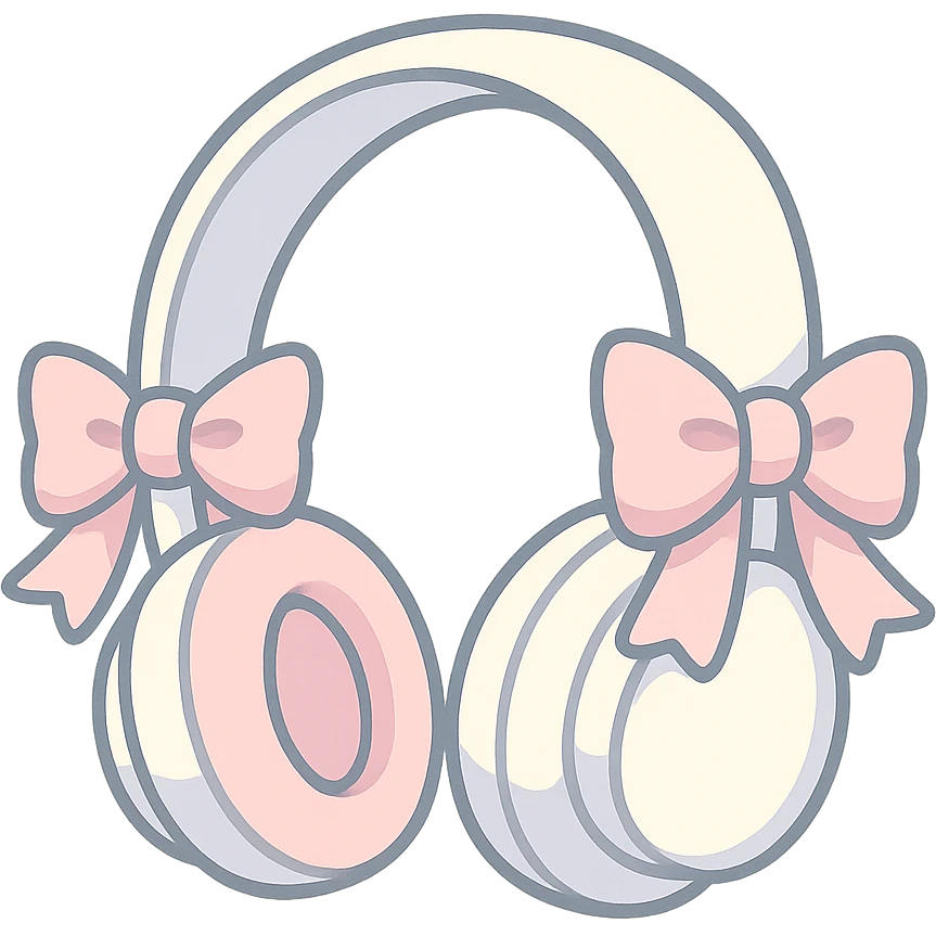 pastel toon style white headphones with pink bows emoji