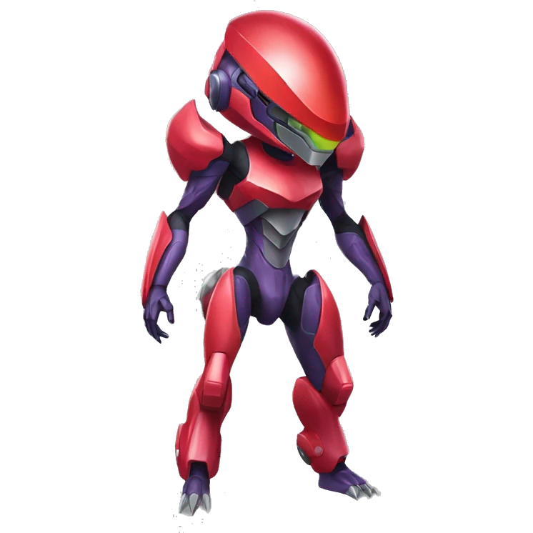 a shiny red Genesect-Raptor-Fakémon—hybrid with a futuristic visor-helmet full body emoji