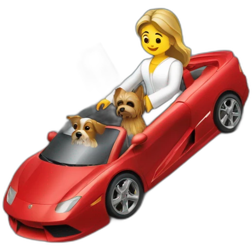 Christ the Redeemer (statue) holding a yorkie while driving red f1 car emoji