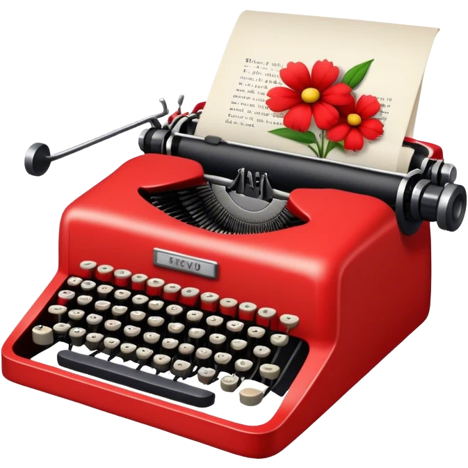 typewriter with red flowers emoji