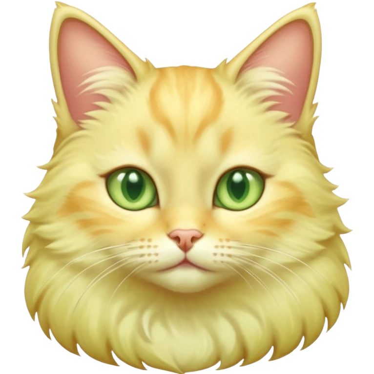 Light yellow fluffy cat with white neck with light green eyes emoji