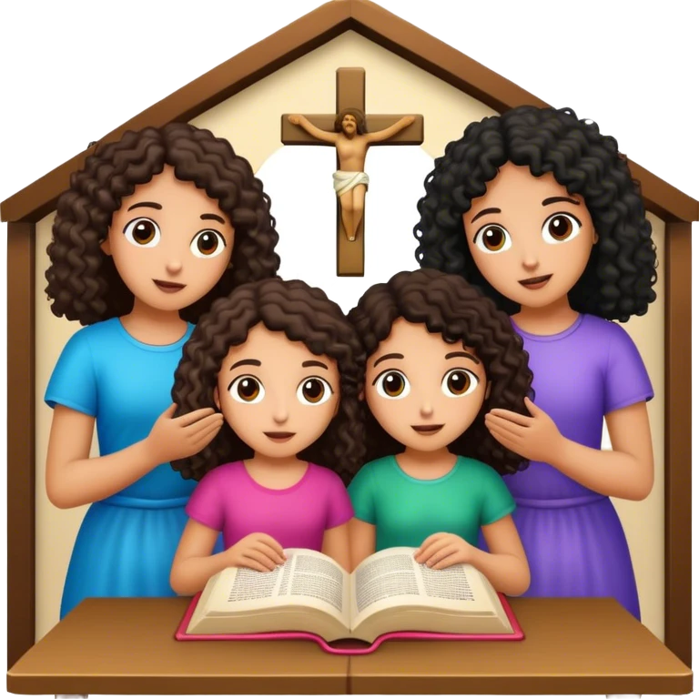 Devotional Christ with 3 girls black curly in house reading emoji