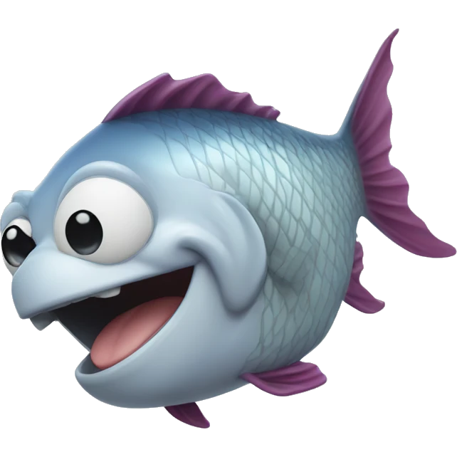 A fish laughing like a dog, with his eyes closed and mouth wide open. emoji