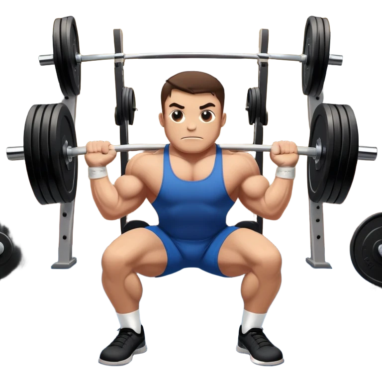 Powerlifter lifting a heavy barbell in a dramatic display of strength, muscles flexing under the pressure. The focus is on the lifter's intense effort and the heavy weights on each side. The background features a gym with weights and equipment, emphasizing the raw power of the sport.  emoji