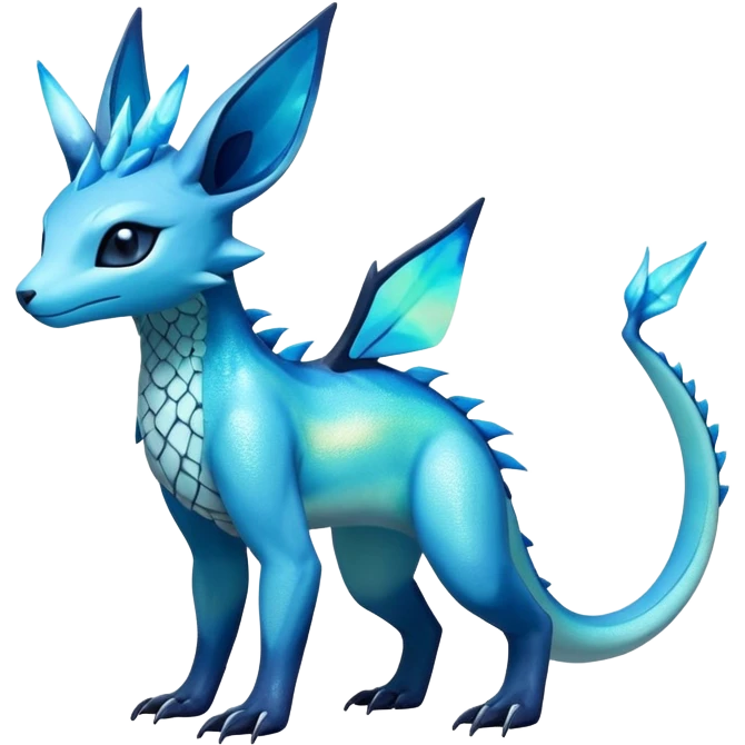 Colorful Iridescent Exotic Amaura-Salandit-Aurorus-Glaceon-Fakémon-hybrid-creature (full body)  emoji