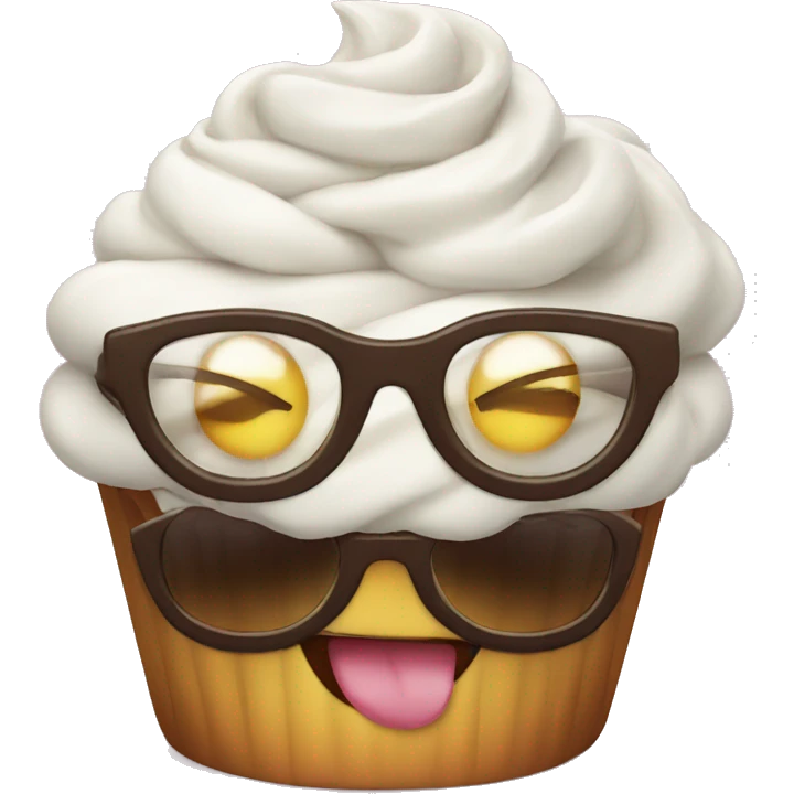 Happy cupcake wearing glasses emoji
