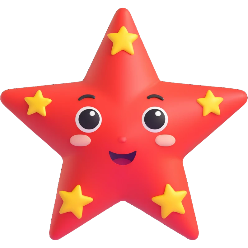 cartoon-style star with a face emoji