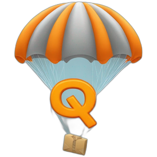 parachute and  orange letter Q emoji