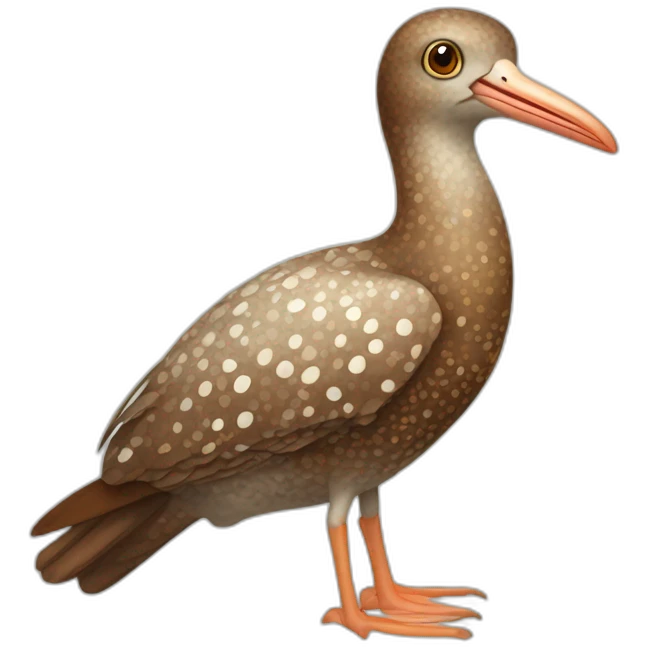 brown speckled sea bird with white spots and long brown legs and long light orange beak emoji