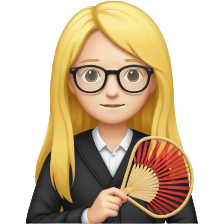 long yellow haired folding fan holder with glasses emoji