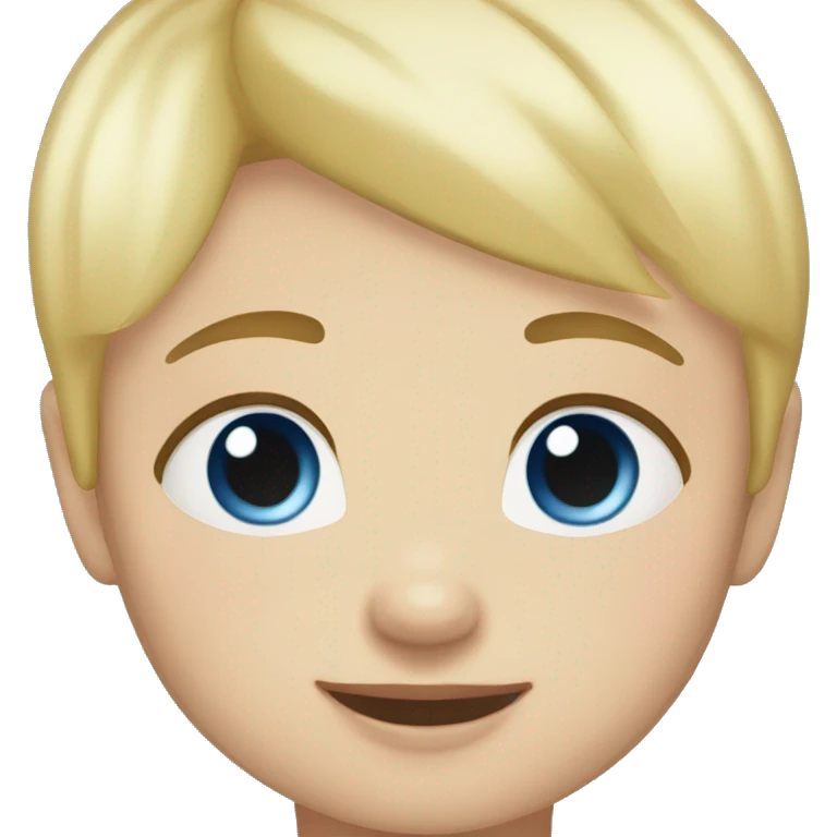 Blonde straight short hair one year old baby blue eyes saying hi emoji
