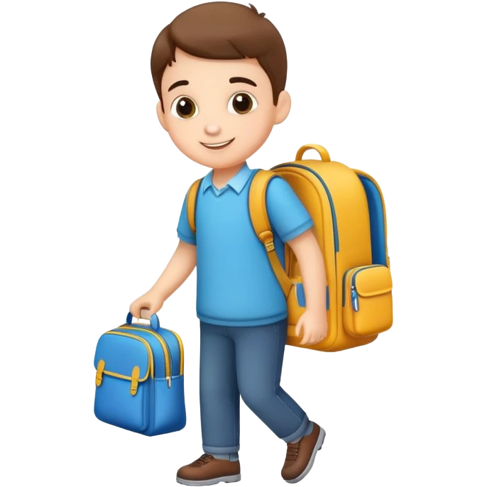 child packing a school bag with books and supplies, cheerful and organized emoji