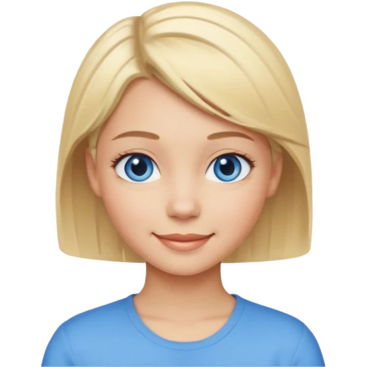a girl light skin with blue eyes, blonde short hair and pretty emoji