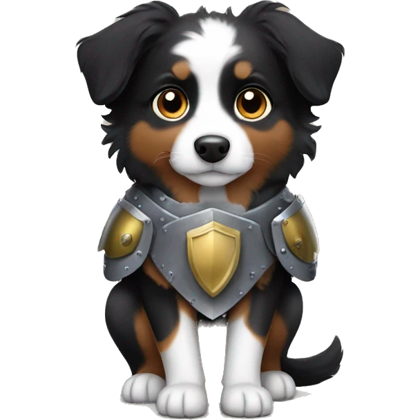 Small black australian shepherd dog with armor emoji
