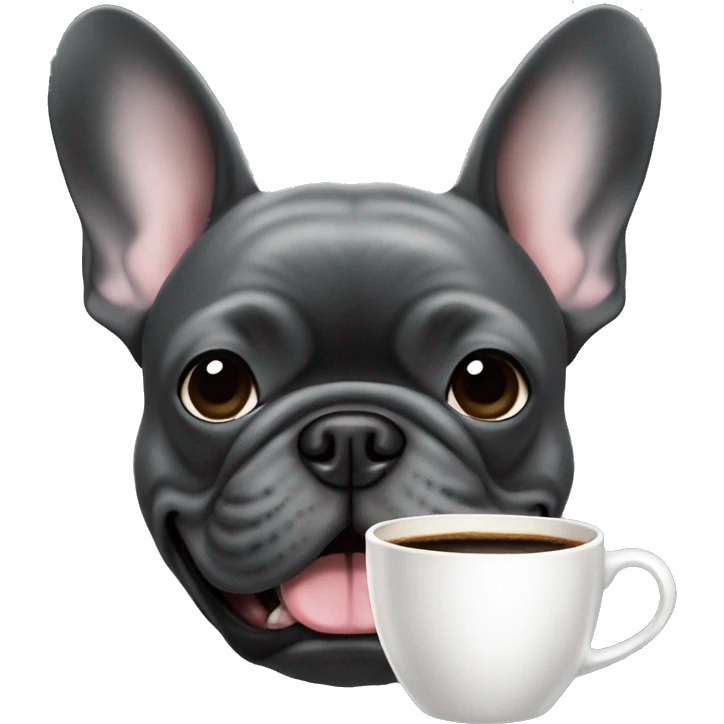 French bulldog dark grey drinking coffee emoji