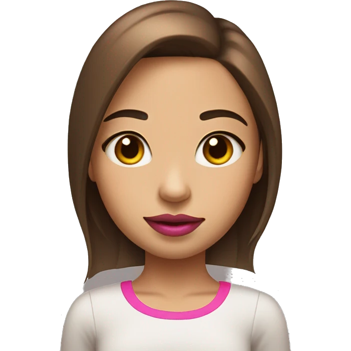 A smll girl with two small cheeks and a bright pink lips with thin waist and brown long hair emoji