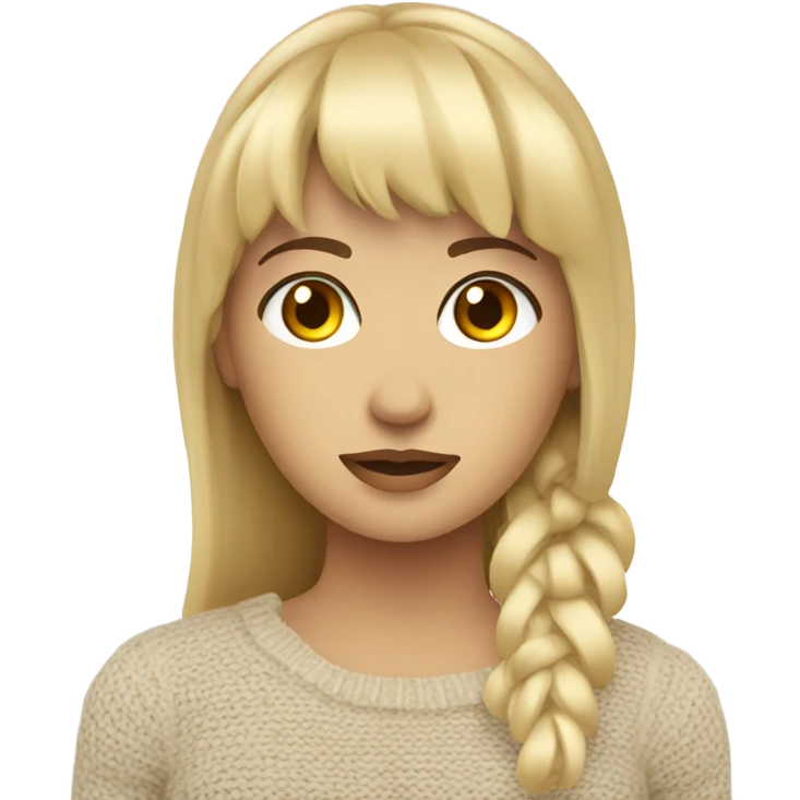 blonde woman with bangs brown eyes thinking about travel self knitted clothes emoji