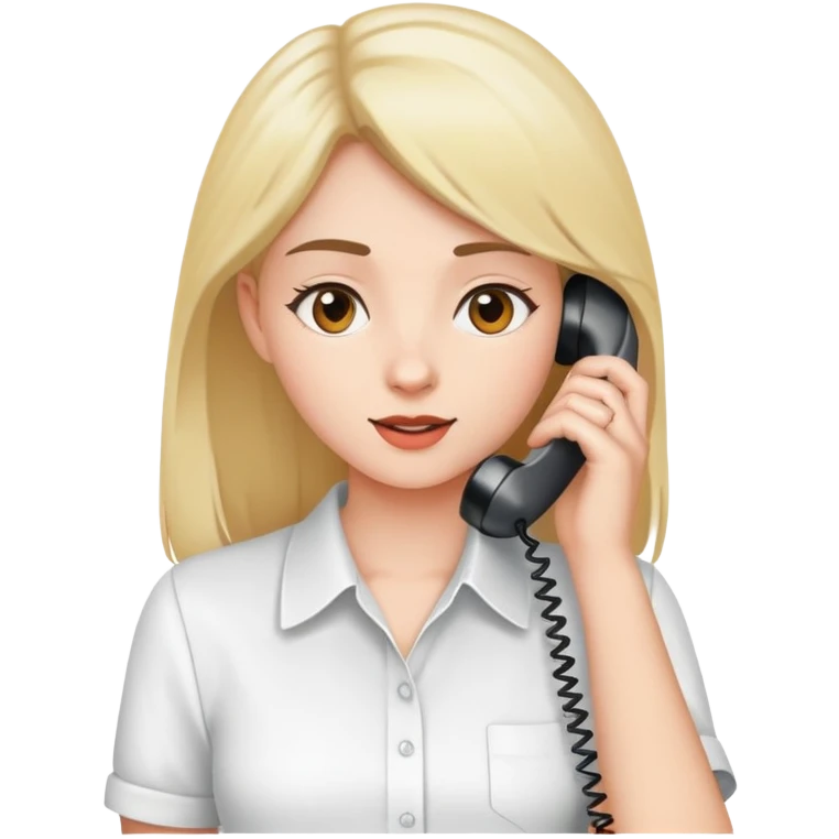 молодая девушка разговаривает по телефону в белой рубашке emoji