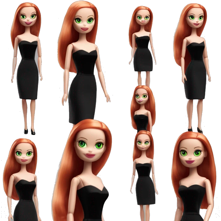  Bunny Wednesday Addams Barbie dancing.  Green eyes with light complexion face. Longer red hair. black flowing strapless tight evening gown with  plunging neckline that’s off-the-shoulders that also shows her legs and black shiny velvet high heel shoes. emoji
