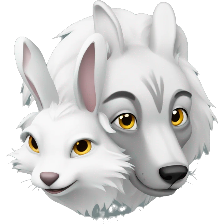 A white rabbit and a grey wolf emoji