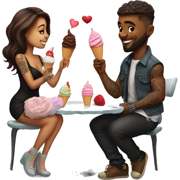 Romantic ice cream date for beautiful tattooed couple emoji