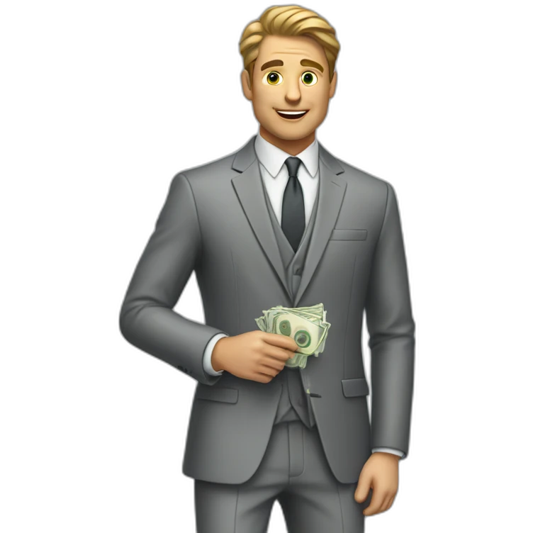 Posh-man-with-gray-suit-and-money-wallet emoji