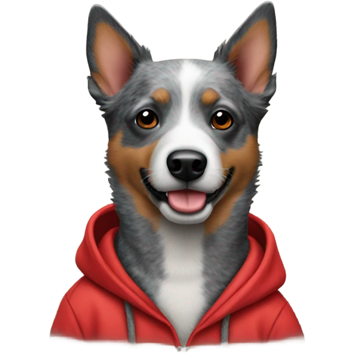 Blue heeler wearing a red hoodie emoji