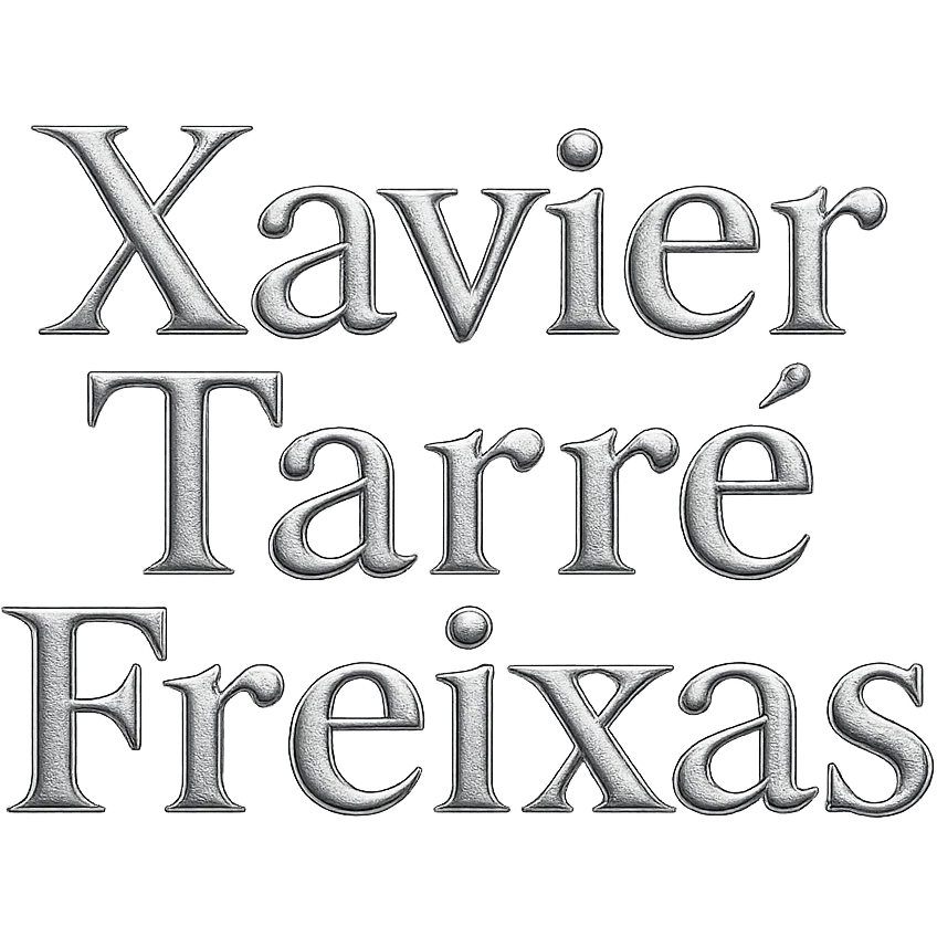'Xavier Tarre Freixas' text in a shiny and metallic chrome style emoji