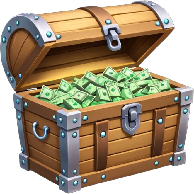 unlocked treasure chest glowing from the inside money,gems, RPG game style emoji