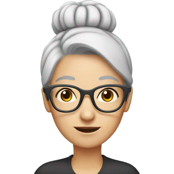 gray hair white skin woman with bun and glasses emoji