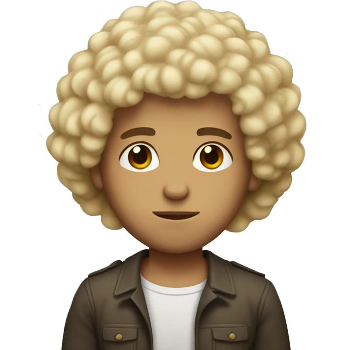 blond guy with short curly afro, serious face, brown eyes emoji