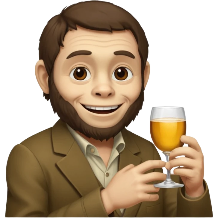Darwin hugging an australopithecine and raising a toast emoji
