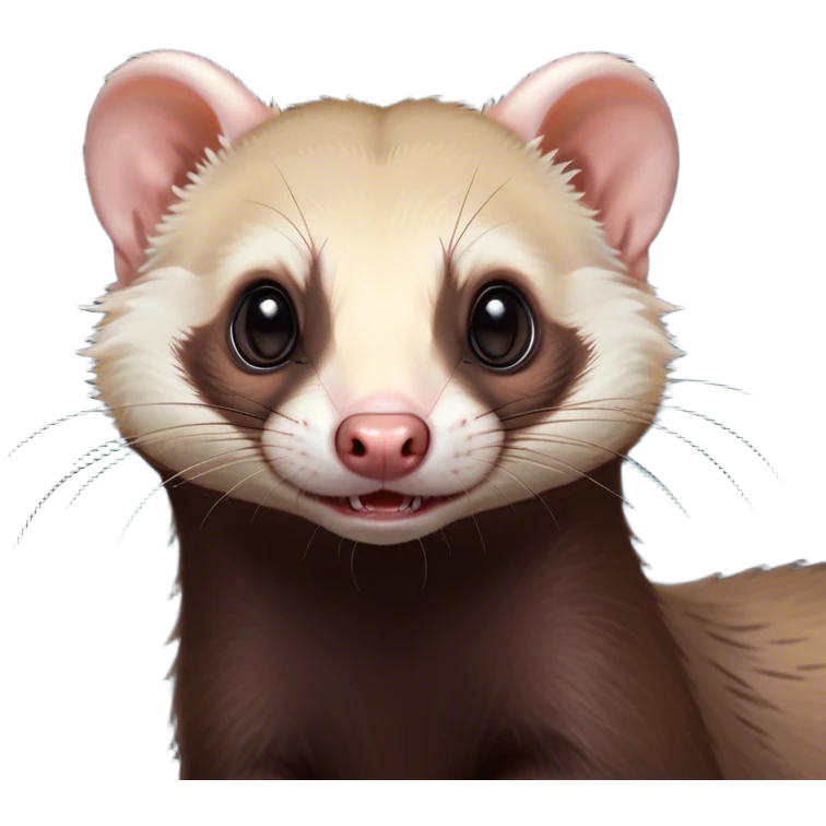 Cinematic Comical sable ferret Portrait Emoji, Head tilted dramatically with an exaggeratedly shocked expression, featuring a slender, wiggly body and a distinct sable ferret head with a pointed snout and small ears, with wide, hilariously expressive eyes full of humorous disbelief, Simplified yet hilariously expressive features, highly detailed, glowing with a slightly sassy natural glow, high shine, dramatic yet playful, stylized with an air of quirky charm, soft glowing outline, capturing the essence of a meme-worthy sable ferret that looks ready to scamper into viral fame! emoji